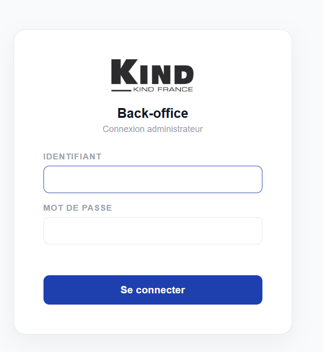 Page de connexion du back-office Kind France