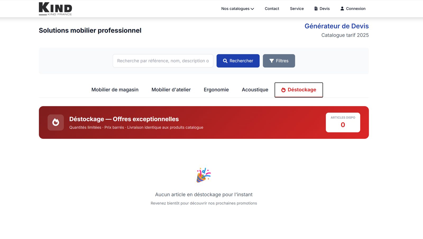 Site client Kind France — page déstockage